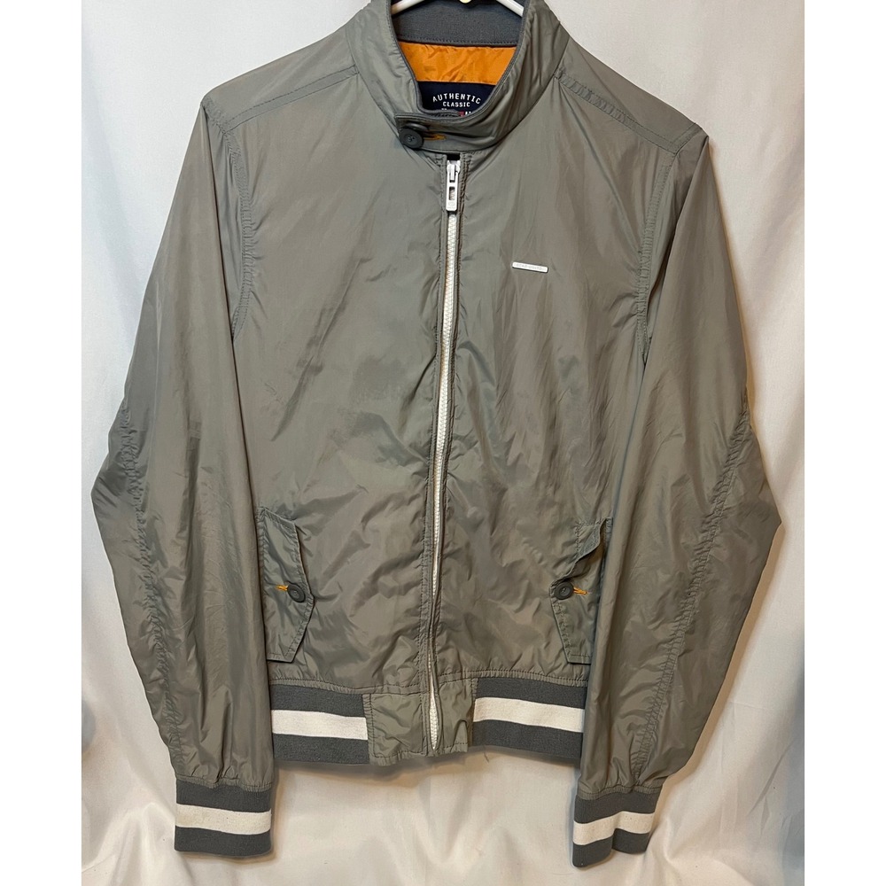 Ecko Unltd Full Zip Windbreaker Bomber Jacket Gray Orange Lined Mens XS Y2K